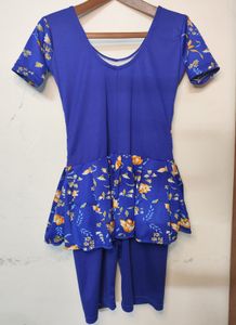 Blue Floral Swimsuit with Shorts