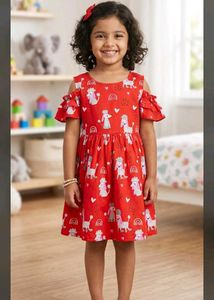 5-6 year Cute Red Dog Print Girls Dress