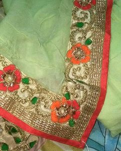 Pista Green Saree With Blouse
