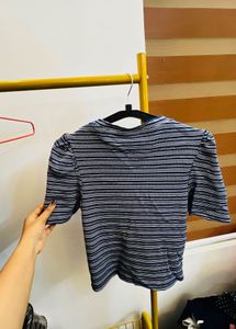 Striped Puff Sleeve Top western tops
