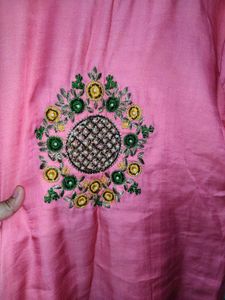 Beautiful Silk Shine Kurta With Flower Work