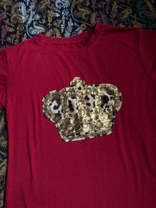Red T-Shirt with Crown Graphic