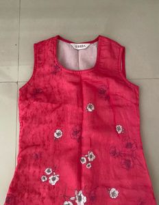 Vibrant Pink Floral Sleeveless Kurta Set