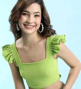 Lime Green Textured Crop Top