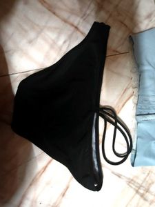Blue Padded Bra &amp; Black Bikini Set