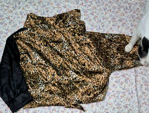 Leopard Print &amp; Black Satin Shirt