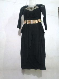 Black Pleated Dress with Belt