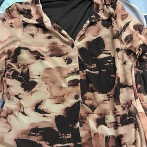 Abstract Print Sheer Button-Down Top
