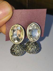 Elegant Jhumka Earrings with Crystal Accents