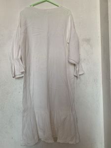 Muslin Flowy White Midi Dress