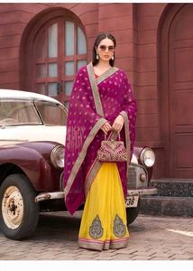 Dual-Tone Magenta &amp; Sunshine Yellow Georgette Sare