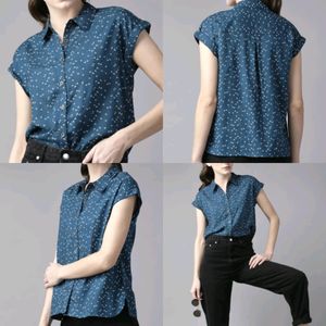 Roadster Women Navy Blue &amp; White Printed Shirt