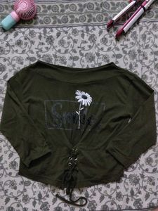 Green "Smile" Floral Lace-Up Top
