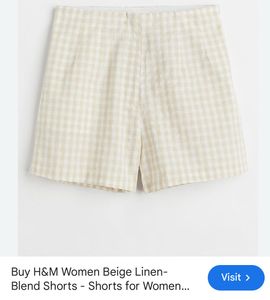 H&M Beige Gingham Linen Blend Shorts