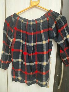 Chic Plaid Off-Shoulder Top