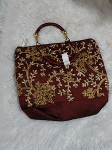 Maroon Embroidered Clutch Bag