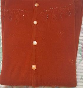 Orange Embellished Cardigan
