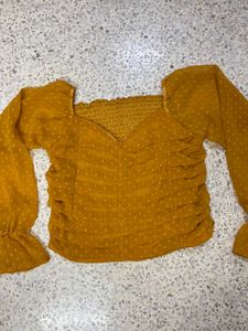 Yellow Ruched Puff Sleeve Top