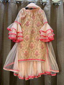 3 Piece Garara Suit Set In Frill Sleeves