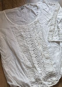 Boho Lace Trimmed White Tunic Top