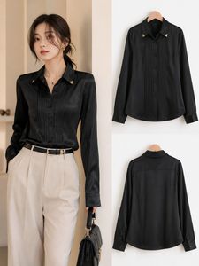 Chic Black Pleated Long Sleeve Blouse