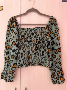 Animal Print Smocked Crop Top