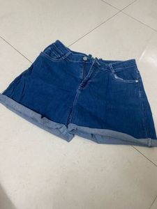 Blue Denim Cuff Shorts