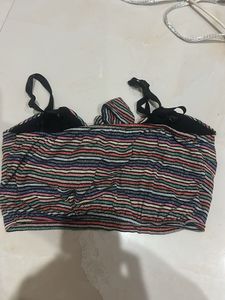 Sparkly Striped Tie-Front Crop Top