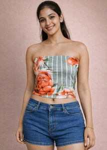 Floral Strapless Tube Top (Trendy Summer Wear)