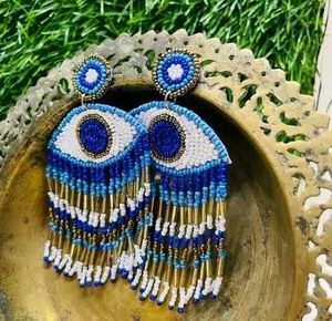 Boho Evil Eye Beaded Dangle Earrings💙🤍