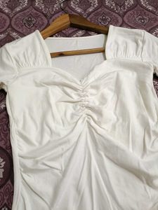 White Ruched Front Short Sleeve Top