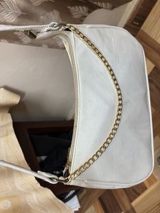 White Shoulder Bag with Gold Chain
