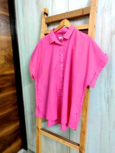 Vibrant Pink Short Sleeve Button-Up Shirt size-46