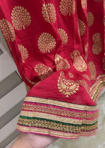 Brand New Red Ethnic Skirt with Gold Print