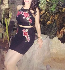 Black Flower Patch Crop Top &amp; Skirt Set