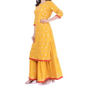 Gottapatti Yellow Kurti Sharara Set.