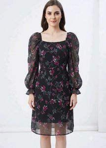 Floral Puff Sleeve Square Neck Dress