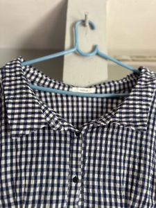 Navy Gingham Button-Up Top