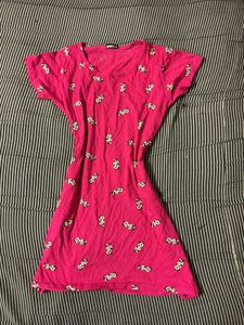 Cute Pink Cartoon Print T-Shirt Dress