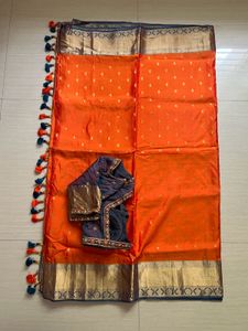 Vibrant Orange silk Saree with Blouse