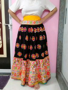 Vibrant Embroidered Black Skirt