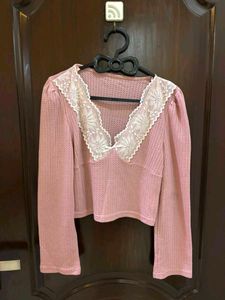 cute female pink top with lace