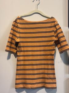 Mustard and Blue boat neck top