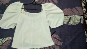 Elegant White Puff Sleeve Sweetheart Neck Top