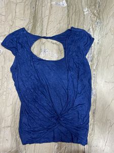 Stylish Blue Twist Front Cutout Top