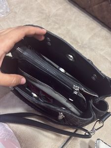 Black Textured Handbag with Adjustable Shoulder St