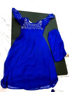 Elegant Royal Blue Gown with Pearl Embellishments