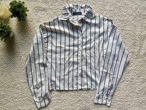Striped Button-Up Cropped Shirt