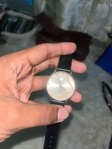 Classic Black Leather Strap Watch