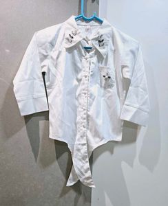 Girls White Embellished Shirt